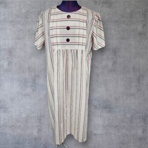 Vintage Be My Baby NY White Striped Prairie Mumu Midi Dress Size XL Women's A38